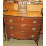 A George III mahogany chest, the D shaped top above three long drawers on splayed bracket feet,