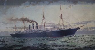 Harry Hudson Rodmell An ocean going liner Oil on board Signed Together with a yellow metal plaque,