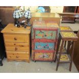 A pine bedside chest of drawers together with another three drawer chest,