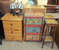 A pine bedside chest of drawers together with another three drawer chest,