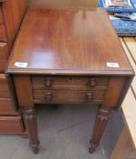 A Victorian mahogany worktable with a pair of drop flaps above a pair of graduated drawers on