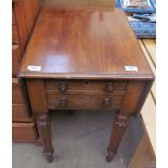 A Victorian mahogany worktable with a pair of drop flaps above a pair of graduated drawers on