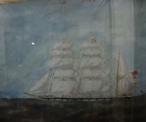 19th Century British School A three masted ship Oil on canvas