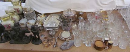 A large quantity of crystal drinking glasses together with other glasswares, electroplated wares,