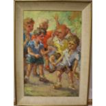 S de Vries Children fighting Oil on canvas Signed