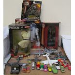 A Star Wars episode 1 Qui-Gon Jinn figure together with other Star Wars figures, Corgi Cars,