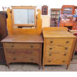 An early 20th century oak dressing chest with a mirror together with a tall chest of drawers