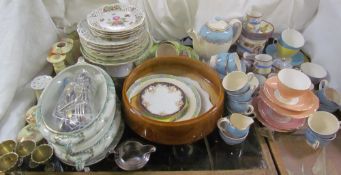 A Japanese part tea set together with other part tea sets, plates.