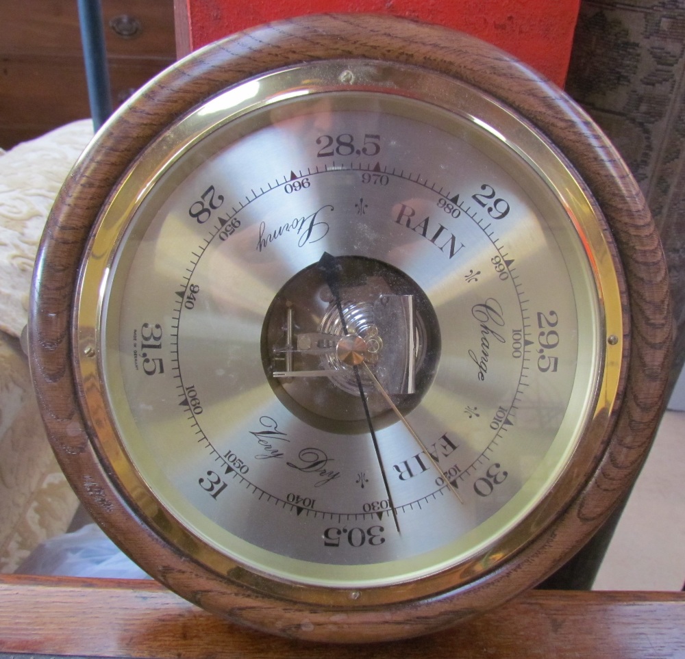 An oak cased aneroid barometer of circular form - Image 2 of 2