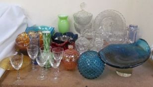 Assorted carnival glass together with commemorative glass dishes,