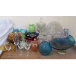 Assorted carnival glass together with commemorative glass dishes,