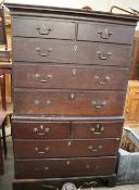 An 18th century oak chest on chest