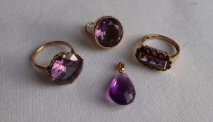 A 9ct yellow gold amethyst set dress ring,