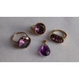 A 9ct yellow gold amethyst set dress ring,