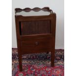 A George III mahogany night table with tray top and tambour front and pull out step commode,