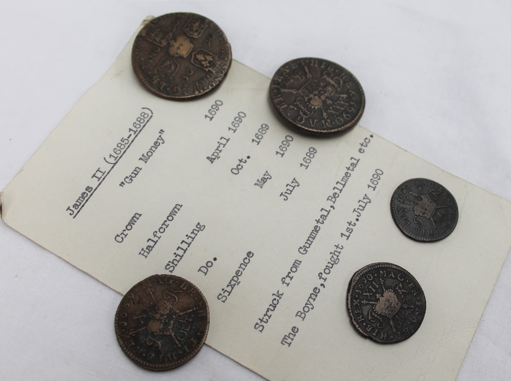 James II gun money, including a crown, half crown, shilling and Do. - Image 4 of 4