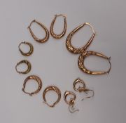 Assorted 9ct yellow gold hoop earrings, approximately 4.