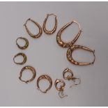 Assorted 9ct yellow gold hoop earrings, approximately 4.