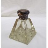 A 20th century silver topped and hobnail cut glass desk ink well,
