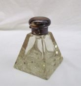 A 20th century silver topped and hobnail cut glass desk ink well,