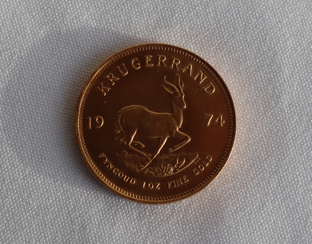 A South African gold Krugerrand dated 1974