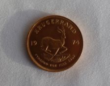 A South African gold Krugerrand dated 1974