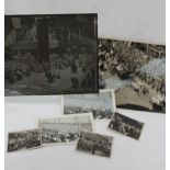 Assorted black and white photographs including Montgomery, a Royal funeral,