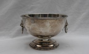 An Elizabeth II silver pedestal bowl with lion mask and ring handles on a pedestal base, Birmingham,