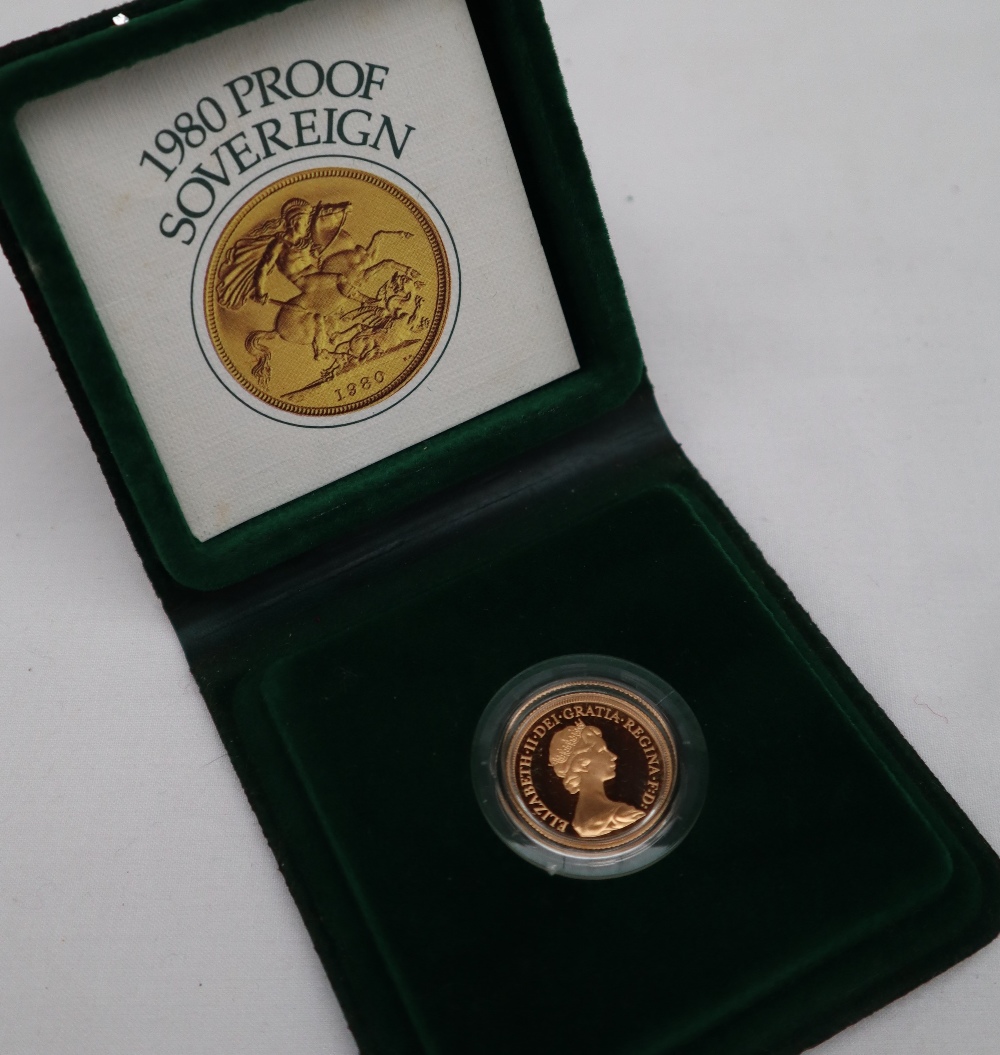 A 1980 gold proof sovereign,