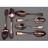 A pair of Victorian silver fiddle and shell pattern table spoons, London, 1848, Elizabeth Eaton,