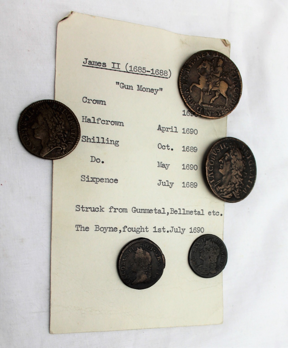 James II gun money, including a crown, half crown, shilling and Do. - Image 2 of 4