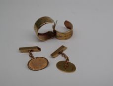 A pair of 9ct yellow gold cufflinks, together with a pair of 9ct yellow gold earrings,