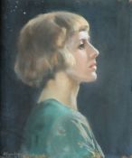 A Constance Richardson Head and shoulders portrait of a lady Pastels Signed and label verso 47.