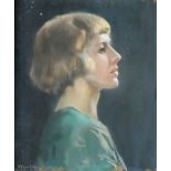 A Constance Richardson Head and shoulders portrait of a lady Pastels Signed and label verso 47.