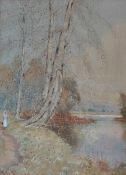 Walter Witham (Early 20th century) Girl walking by a river Signed and dated '25 Watercolour 47 x