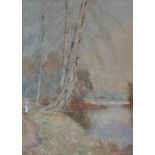 Walter Witham (Early 20th century) Girl walking by a river Signed and dated '25 Watercolour 47 x