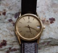 A Gentleman's Omega Seamaster quartz wristwatch, the gilt dial with batons and a date aperture,