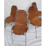 A set of four Charlotte Perriand "Les Arcs" chairs, with chrome frames and leather seats,