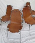 A set of four Charlotte Perriand "Les Arcs" chairs, with chrome frames and leather seats,