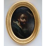 19th century Continental School Head and shoulders portrait of a gentleman, Oil on board Oval 7.