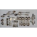 A collection of Mexican white metal flatwares, including spoons, forks etc, some marked 900,