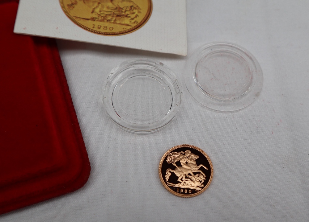 A 1980 gold proof half sovereign,
