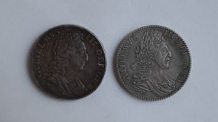 A William III silver crowns, one dated 1695,