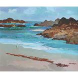 Donald McIntyre Rocky Shore Iona Acrylics Signed and label verso 50 x 61cm ****Artists Resale