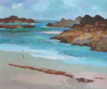 Donald McIntyre Rocky Shore Iona Acrylics Signed and label verso 50 x 61cm ****Artists Resale