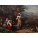 C. F. Philippeau Italian Life Oil on board Signed and label verso 35.