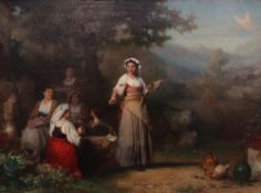 C. F. Philippeau Italian Life Oil on board Signed and label verso 35.