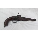 A 19th century French percussion pistol, with a steel barrel, walnut grip and brass fittings,