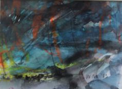 William Mills Approaching Storm Mixed Media Initialled and signed verso 14 x 19cm