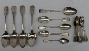 A pair of George IV silver fiddle pattern table spoons, London, 1823,